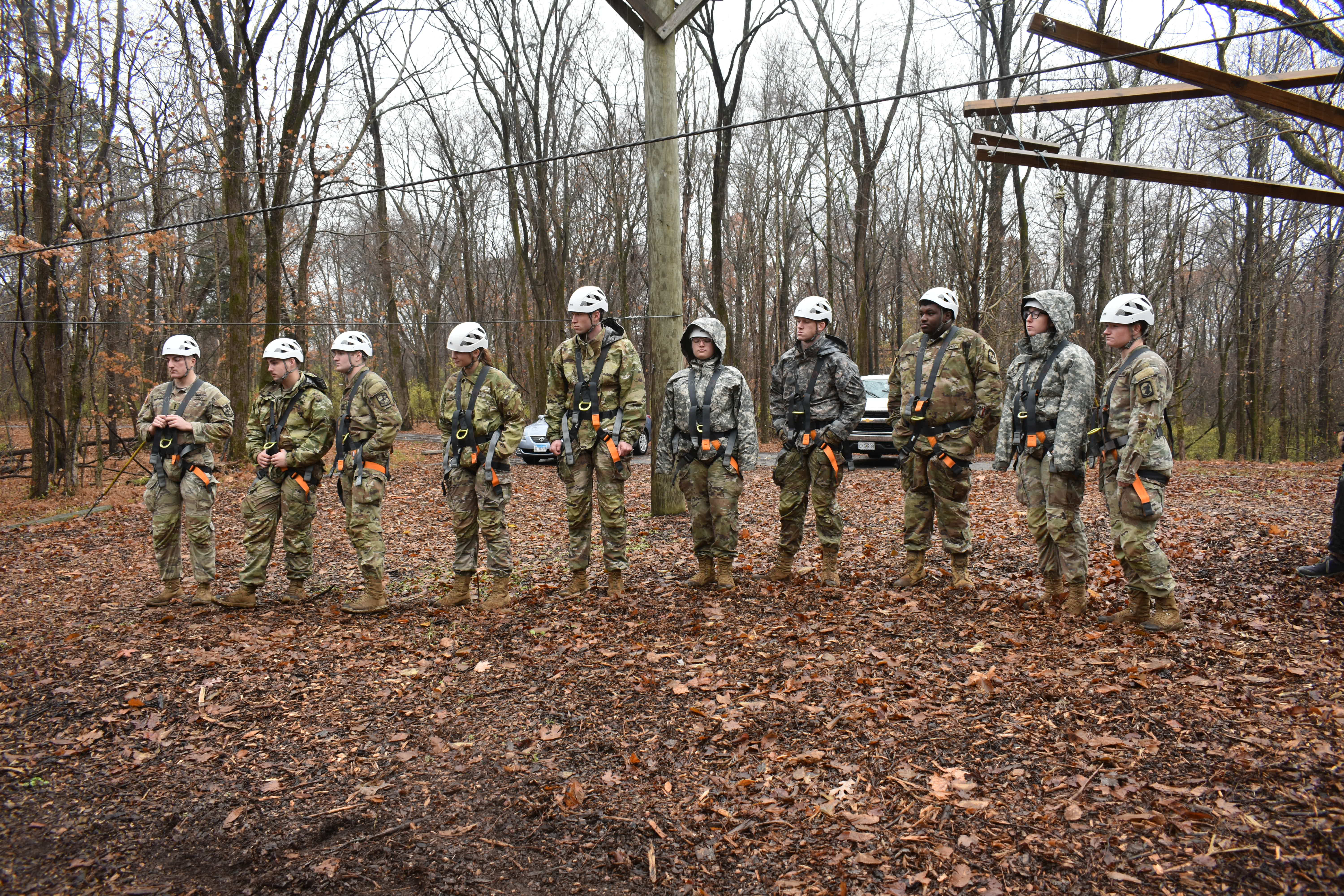 SIU Army ROTC cadets get ready for a rope climbing exercise